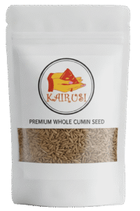 Kairusi brand whole cumin seeds in a rustic bowl for cooking